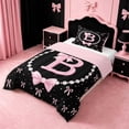 thumbnail image 2 of meiyoeat Bowknot Alphabet B Twin Comforter Sets For Girls,Kids Pink Coquette Bow Bedding Set,Pink Reversible,2pcs, 2 of 7