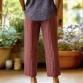thumbnail image 4 of WULMLEO Womens Linen Pants Elastic Waist Straight Leg Petite Beach Pant Summer Lightweight Casual Lounge Trousers Wine S, 4 of 4