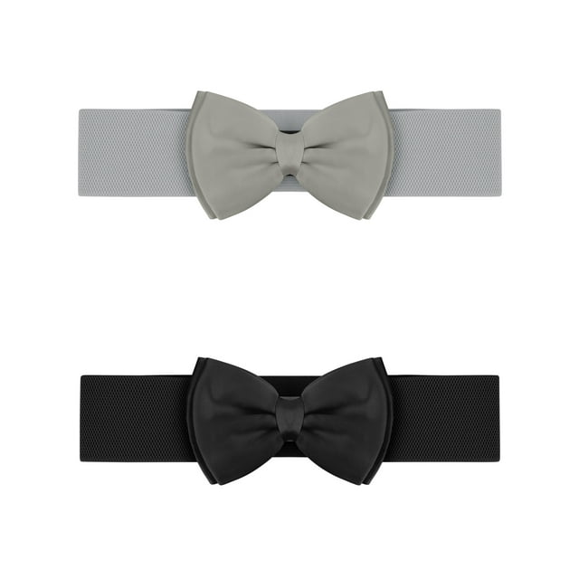 Cinturones elásticos de 2 piezas con lazo INSPIRE CHIC para mujer, ancho de 2.4". Cinturón elegante y lindo, ajustable para la cintura de vestido de boda de 24 a 32" en negro y gris.