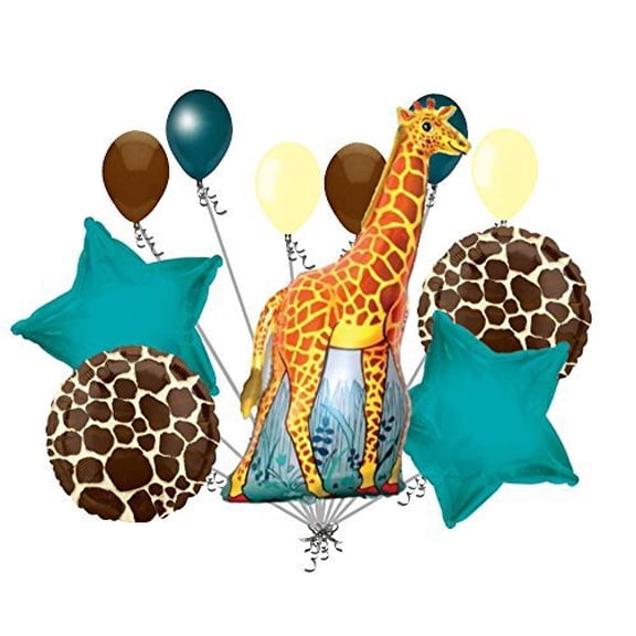 11 pc Giraffe Balloon Bouquet Decoration Happy Birthday Jungle Zoo Party Safari