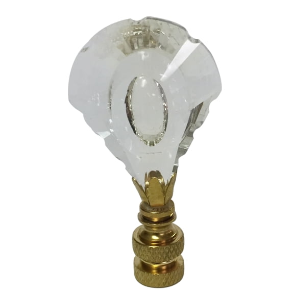 Royal Designs, Inc. Designer K9 Crystal Cut Clear Lamp Finial for Lamp Shade, CCF-2008-PB-2, Polished Brass, Pack of 2