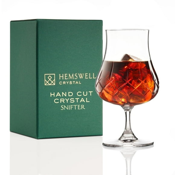 Hemswell Crystal Small Brandy Snifter Glass - Traditional Cut Crystal Elegant and Refined Glass - Nosing Glass for Spirits - Made in Europe
