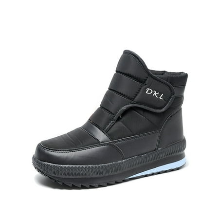 

Gomelly Men Fuzzy Low Calf Booties Comfort Flat Walking Outdoor Non-Slip Round Toe Snow Boots Black 9.5