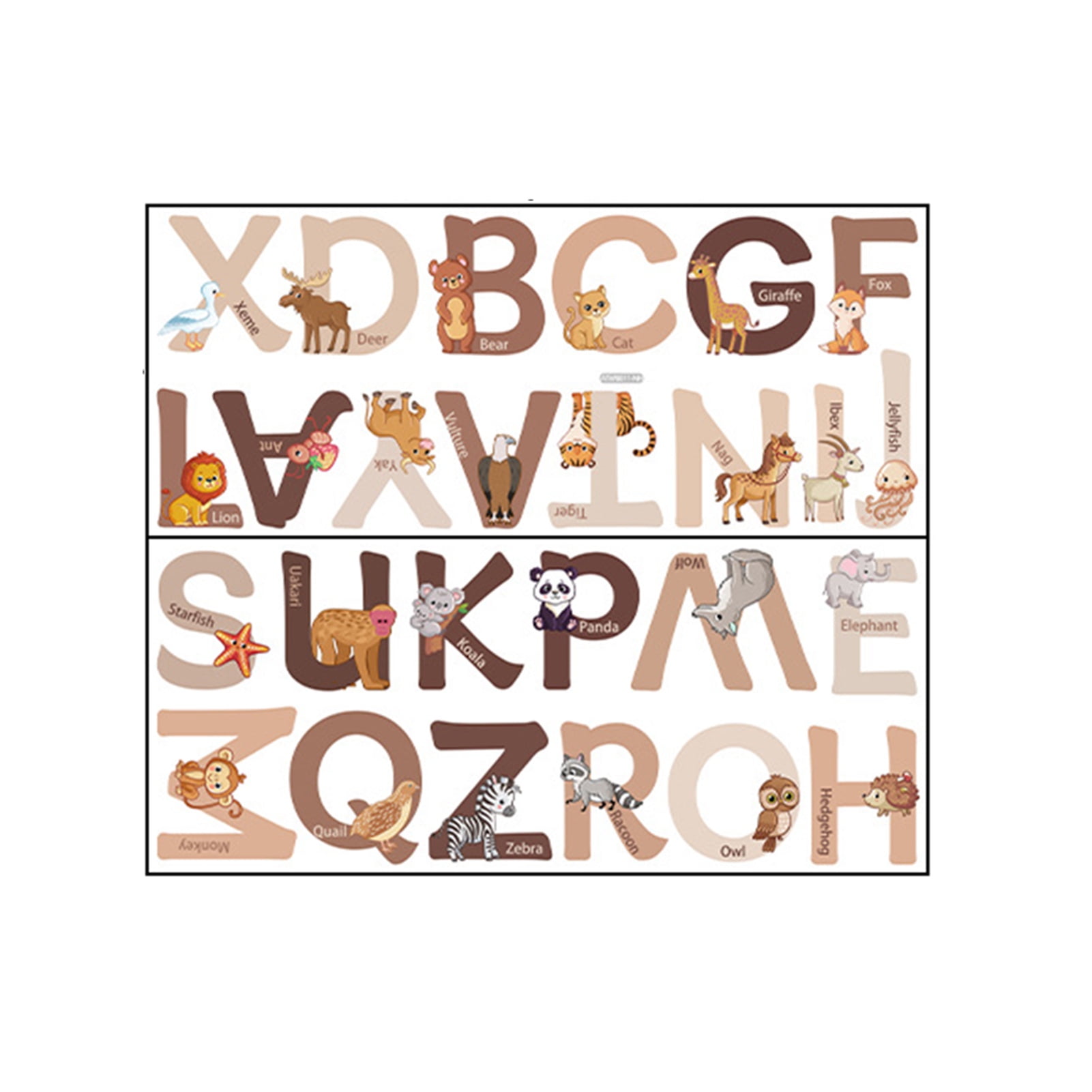 26 Letters Animal Alphabet Wall Stickers Removable Cartoon Wild Jungle  Alphabet ABC Animals Wall Decals Kids