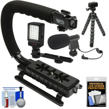 Vidpro VB-12 Stabilizer Hand Grip for DSLR Cameras, Video Camcorders & Action Cameras with Microphone + Flex Tripod +