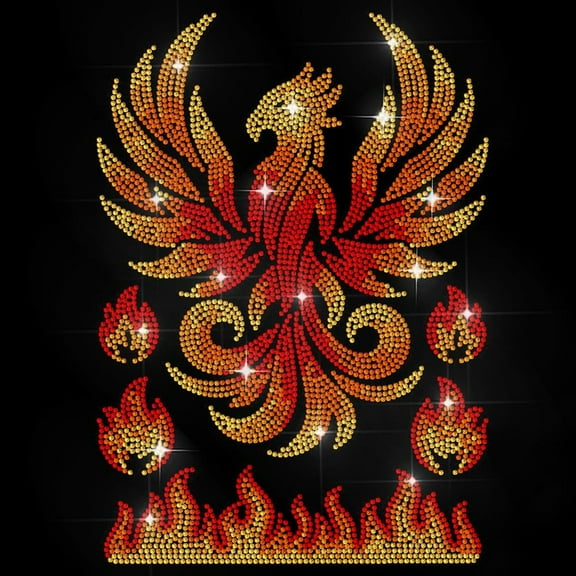Phoenix Flames Rhinestone Iron on Hotfix Transfer Burning Fire Heat Transfer Sticker Flying Phoenix Bling Clothing Decoration Applique
