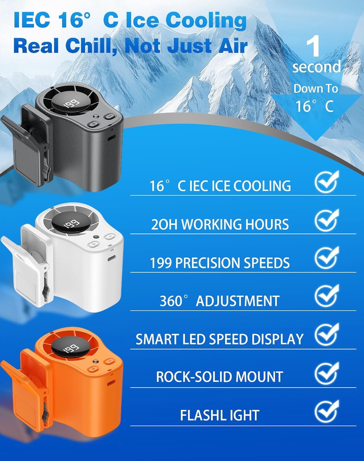 Carzlab Portable Clip On Car AC Air Conditioner Fan, 3 Speed Cold Air Blowing Car A/C Cooling Fan for Car Seat Dashboard Road Trip Camping, Aire Acondicionado para Carro(A-Black)