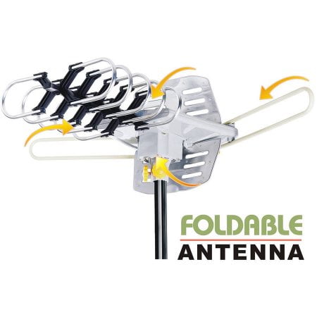 Amplified HD Outdoor HDTV Antenna, 360-Degree Rotation, UHF/VHF/FM Radio, Remote