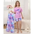 thumbnail image 3 of Aideaone Girls Pajamas Sets 3 Piece Short Sleeve Shirt Top Pants Shorts with Pockets Sleepwear 7-14 Years, 3 of 5