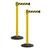 Yellow Crowd Control Stanchion Retractable Belt Barrier with 7.5 Ft Black & Yellow Belt (Set of 2)- MSLine 630