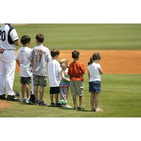 Game National Anthem - Canvas Print Baseball Game Children Baseball Fans National Anthem Stretched Canvas 32 x 24