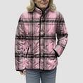 thumbnail image 5 of felwors Women's Middle-Aged and Senior Plaid Print Cotton Coat, Stand Collar Lightweight Fall Winter Outerwear Loungewear Pink, XS, 5 of 8