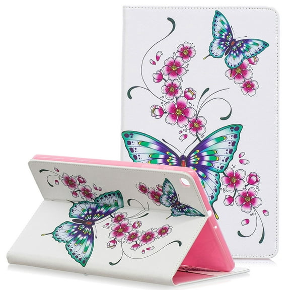 Galaxy Tab A 10.1 2019 Case SM-T510 T515, Allytech Premium PU Leather Slim Fit Folio Stand Soft TPU Back Cover for Samsung Galaxy Tab A 10.1 Inch 2019 Released, Floral Butterfly