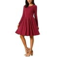 thumbnail image 4 of INSPIRE CHIC Women's Long Sleeve Dresses Round Neck Loose A- Line Swing Knee Length Dress with Pockets L Wine Red, 4 of 6