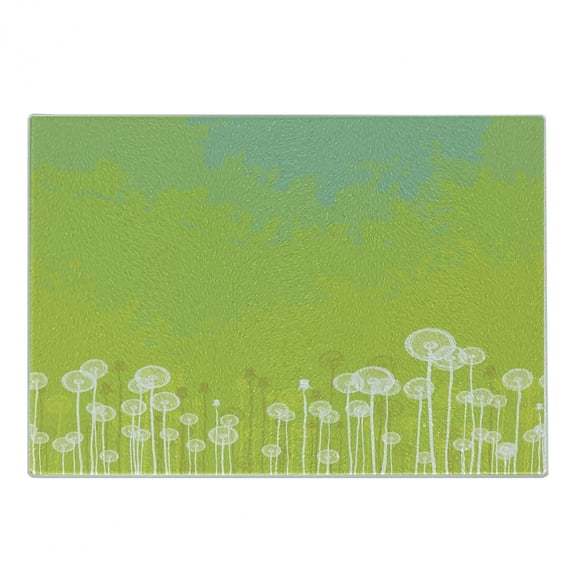 Dandelion Cutting Board, Dandelion Flower Pattern Wild North American Flowering Plant Summertime, Decorative Tempered Glass Cutting and Serving Board, Small Size, Apple Green Seafoam, by Ambesonne