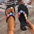 thumbnail image 3 of Rokment Womens Beach Platform Wedges Dress Slippers Sandals Black Boho Vacation Colorful Crochet Flower Height Increasing Flip Flops Summer Casual High Heel Slip on for Indoor Outdoor Size 6, 3 of 7