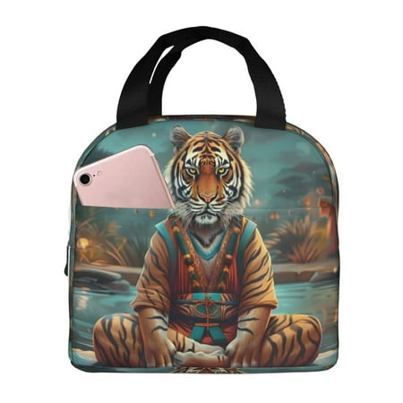Insulated Lunch Bag for Women Men - Pond Meditating Tiger Leakproof Cooler Lunch Box for Women Men  Lunch Tote Bags for Work School Picnic Travel