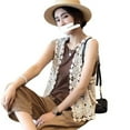 thumbnail image 3 of Women Hippie Boho Crochet Sleeveless Vest Open Front Lace Cardigan Geometric Diamond Circle Beach Cover Up Waistcoat, 3 of 13