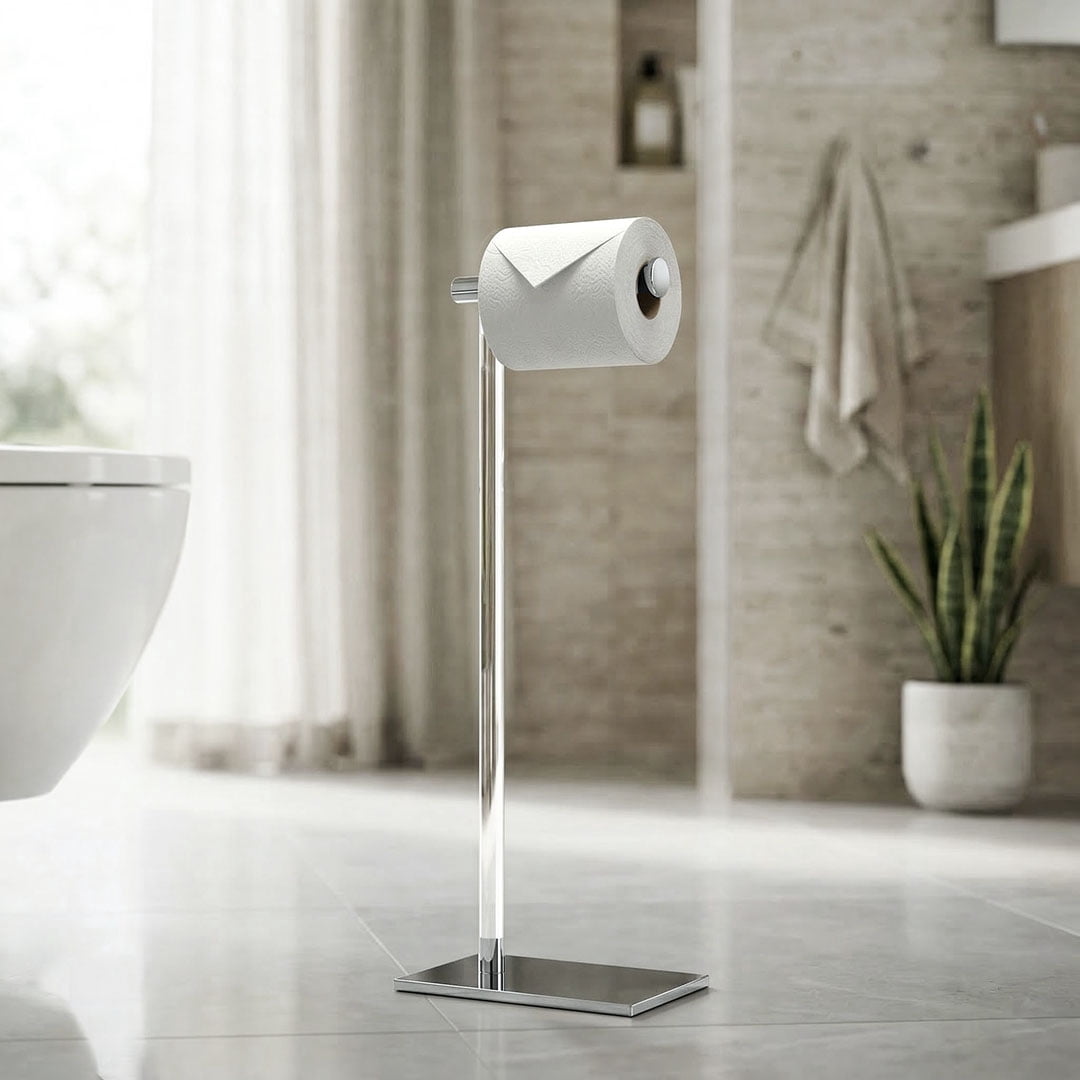 Gatco Square Freestanding Toilet Paper Holder with Weighted Base, Crystal Clear Acrylic/Chrome