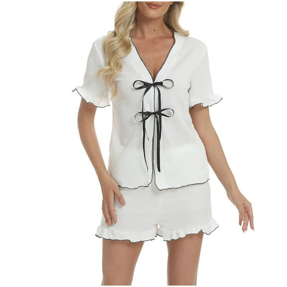 CheerKidz Womens Casual Solid Color Round Neck Short Sleeve Top and Shorts Set Comfortable Home Wear Two Piece Outfit