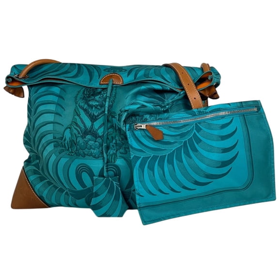 Pre-Owned Hermes Silky City PM TIGRE ROYAL (Tiger of the King) Silk Blue Brown R Women's