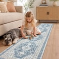 thumbnail image 5 of CYNERA Vintage Distressed Bohemian Runner Rug Blue 2'x10', Soft Machine Washable Foldable Non-Slip Carpet for Hallway Kitchen Entryway Living Room Bedroom, 5 of 8