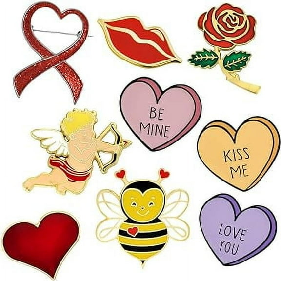 PinMart's Valentine's Day Heart Love You Kiss Me Enamel Lapel Pin Set Gift