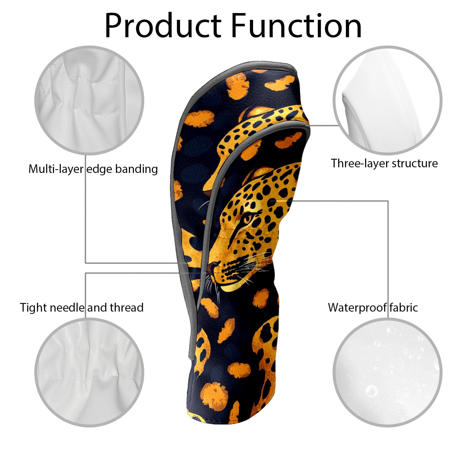 Golf Club Covers PU Leather Waterproof Head Covers for Fairway Woods Hybrids Leopard Pattern