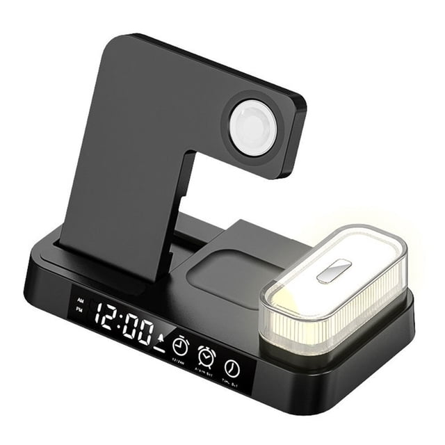 Wireless Charger 3 in 1 Magnetic Night Light Alarm Clock Foldable Multifunctional 15W Fast Charge Phone Watch Earphone Charging Dock Phone Accessories