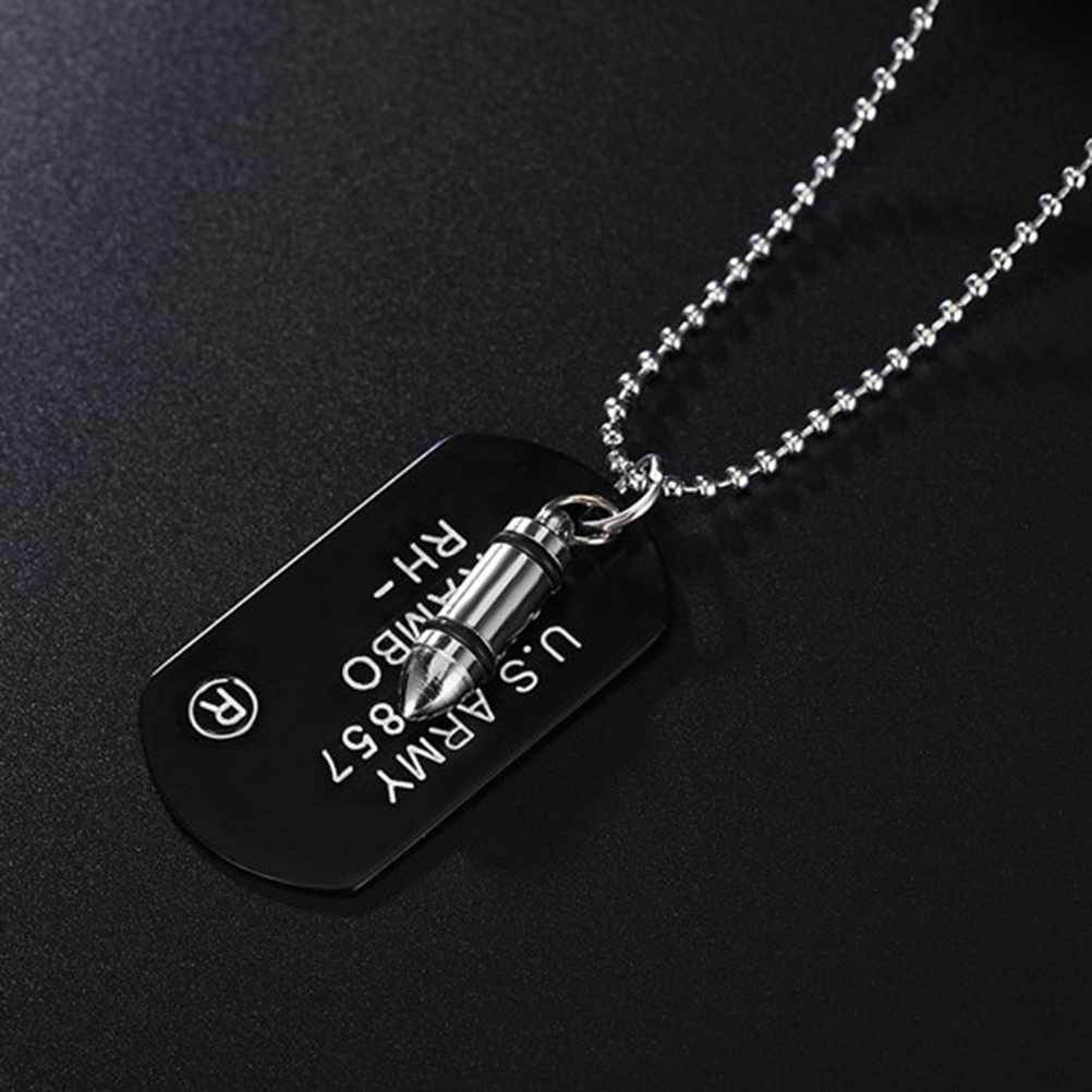 Stylish Military Bullet Dog Tag Pendant Necklace Name Polished Tribal Chain for Men (Black), Adult Unisex, Size: One size, Grey Type