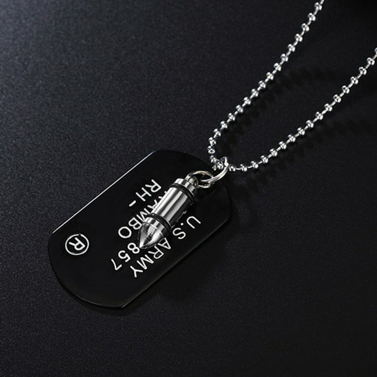 Mens Military Army Style Bullet Dog Tags Chain Mens Pendant