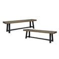 thumbnail image 2 of Acacia Wood Outdoor Bench Set of 2, Sandblast Gray & Black Finish, Rustic Slat Design, 63" Wide Patio Dining Seating, Durable & Weather-Resistant, Perfect for Backyard & Garden, 2 of 13