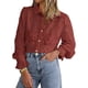 thumbnail image 1 of Blusa BTFBM de manga larga con encaje para mujer primavera 2025, marrón y rojo, 1 of 9