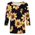thumbnail image 4 of Cavosen Womens Tops 3/4 Sleeves for Summer Sunflower Print Pullover Tees Crewneck Loose Fit Blouse Soft Vacation Trendy Shirts Beach Resort T-Shirts Athletic Outdoor L, 4 of 5