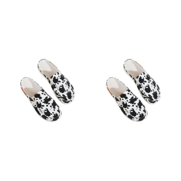 Minnieouse Zuecos cómodos y favorecedores para mujer de 2 piezas para diario en casa, zuecos y pantuflas para mujer, zapatos de lona, vaca 38 1 vaca 38.1 2Conjunto