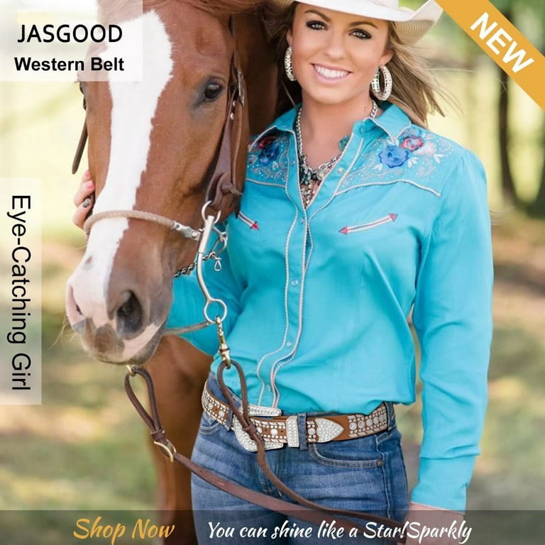 Jasgood Rhinestones Belt for Men Women, Skulls Western Leather Belt Sparkle Diamond Cowgirl Cowboy Studded Belts for Jeans, Men's, Size: Large, Gold