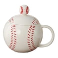 thumbnail image 3 of Taza de café de cerámica con diseño deportivo de béisbol, taza de con tapa y cuchara, 400 ml, pintada a mano, de té para vacaciones, café y Rojo, 3 of 8