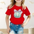 thumbnail image 2 of Tisuna Halloween Girls Tops Child Pumpkin Print Short Sleeve Crew Neck Shirts Soft Breathable Kids Outdoor Wear Red 3-4 Years, 2 of 4