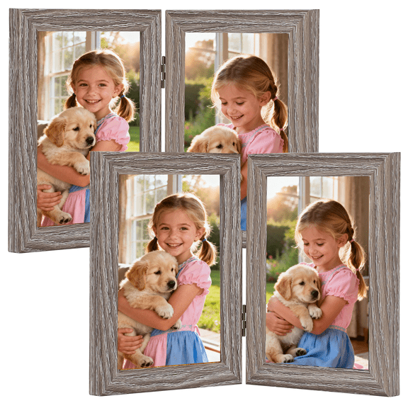 2 Pack 4x6 Double Picture Frames for Tabletop Display
