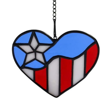 Red Lovely Heart Stained Glass Window Hangings, Tiffany Style Stained Glass Heart Suncatcher for Window Panel for Home Decoration
