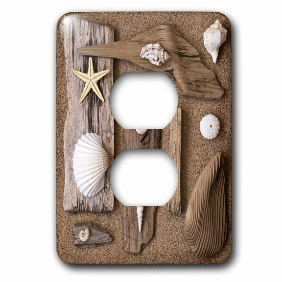 3dRose, Driftwood assortment with shells and starfish, 2 plug outlet cover