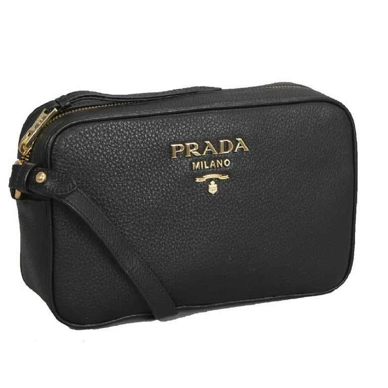 New Prada Black Vitello Phenix Leather Shoulder Camera Bag 1BH103 