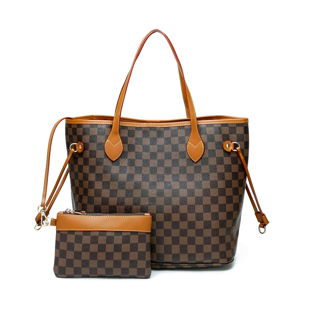 TWENTY FOUR Checkered Tote Shoulder Bag with inner pouch Big Capacity