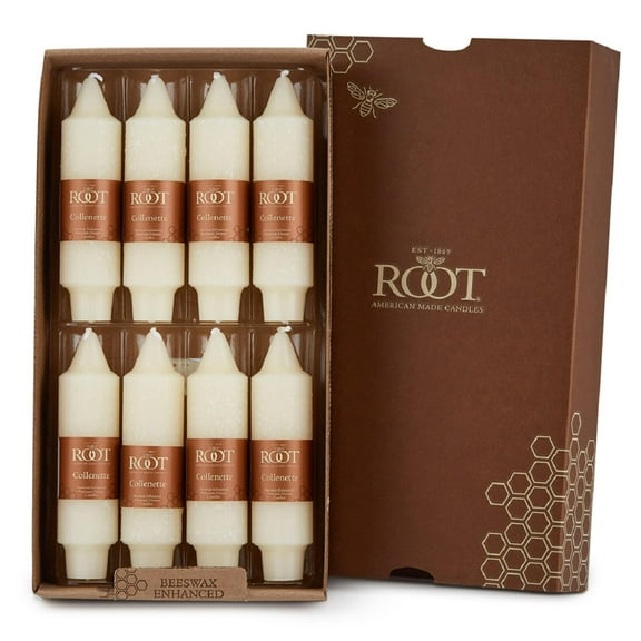 ROOT Unscented 5 In. Timberline Collenette Taper Candles box of 8 - 5 X 1-1/4 Ivory