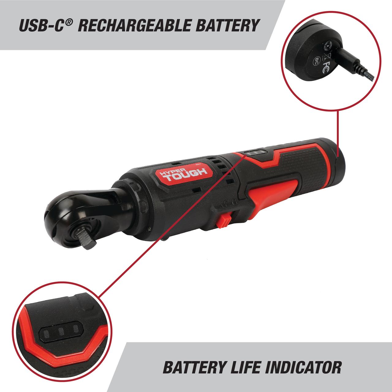 Trinquete inalámbrico Hyper Tough de 4V con cable de carga USB-C 7