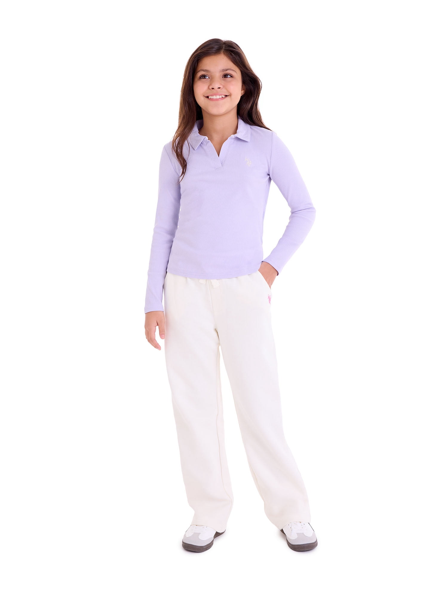 U.S. Polo Assn. Girls Long Sleeve Collared Top, Sizes 4-18