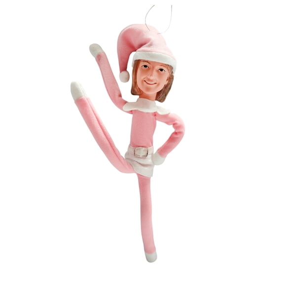Party Monkeys Bend And Pose Pink Timeless Holiday Charm Martha Elf Adorno De 35 Cm - Decoración De Elfo De Navidad Rosa Hecha A Mano Para Estante De Repisa De Árbol Y Decoración De Fiesta Navideña