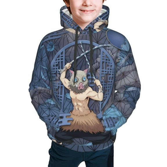 Demon Slayer Inosuke Hashibira Kids' Hoodie 3d Print Sweatshirt Soft Pullover Hooded With Big Pockets For Boys Or Girls Small