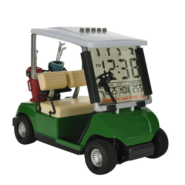 Fashionable Mini Golf Cart Clock with Multifunctional Features - Displays Year, Time, Month, Date, Day & Temperature, 3 Settings, Birthday Reminder, Music Mode - Zinc Alloy Decorative