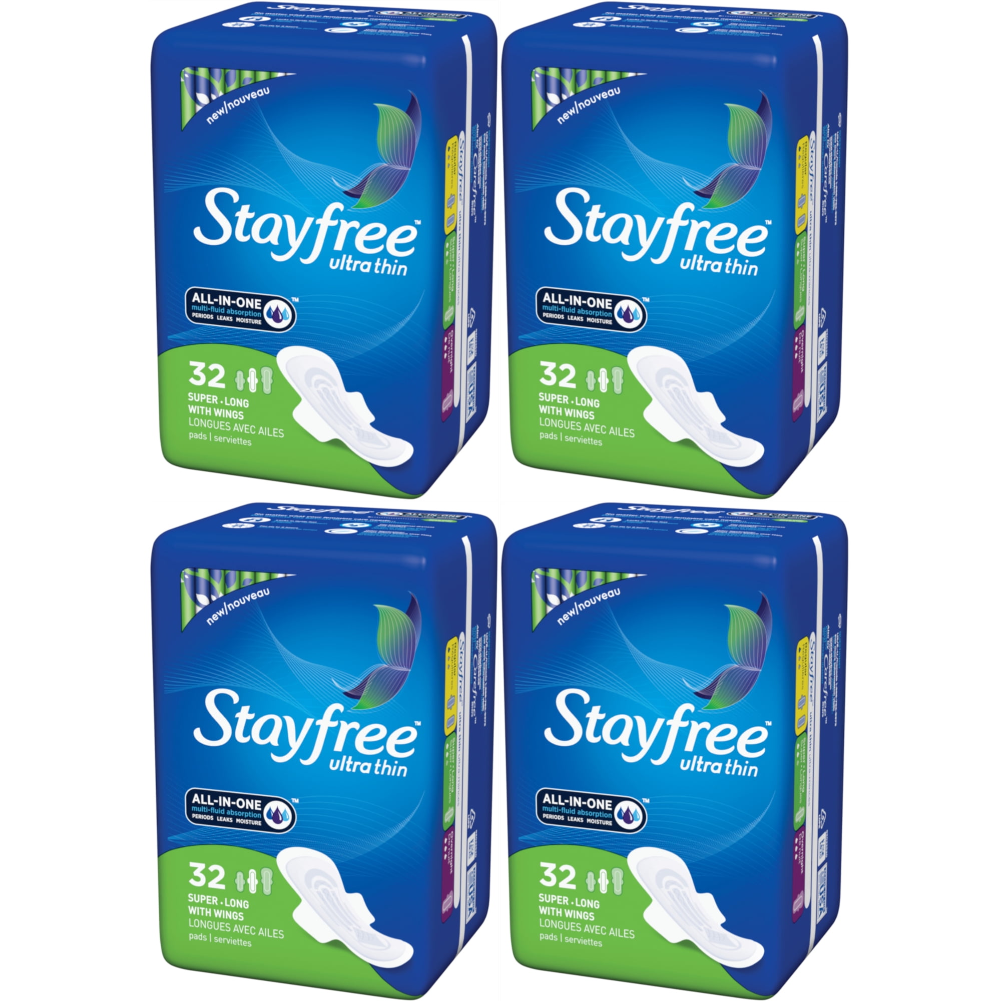 4 Pack Stayfree Ultra Thin Pads For Women With Wings Super Long 32 